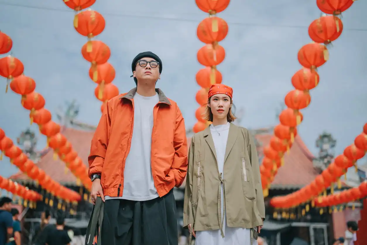 couple standing at temple