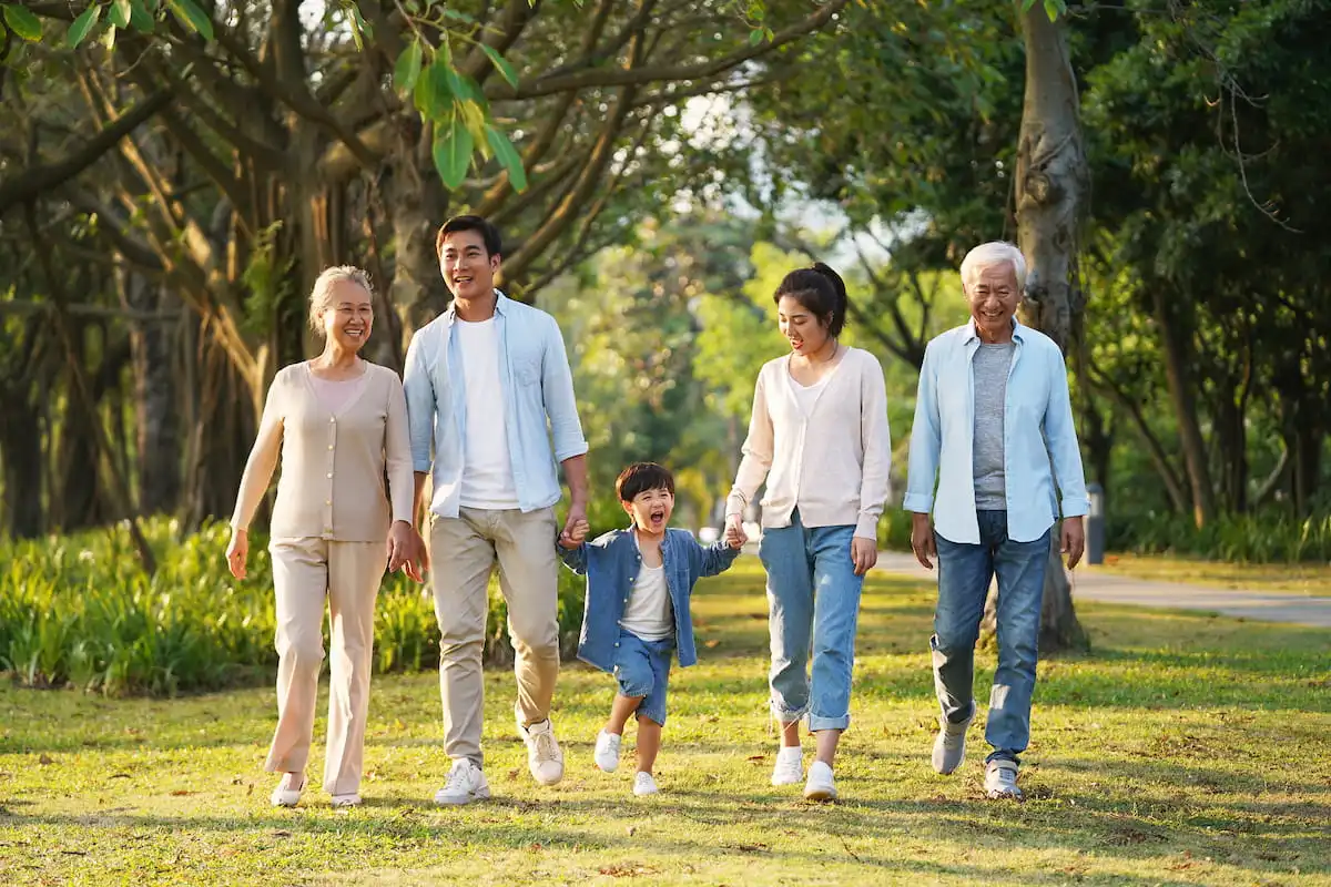 family walking in the park