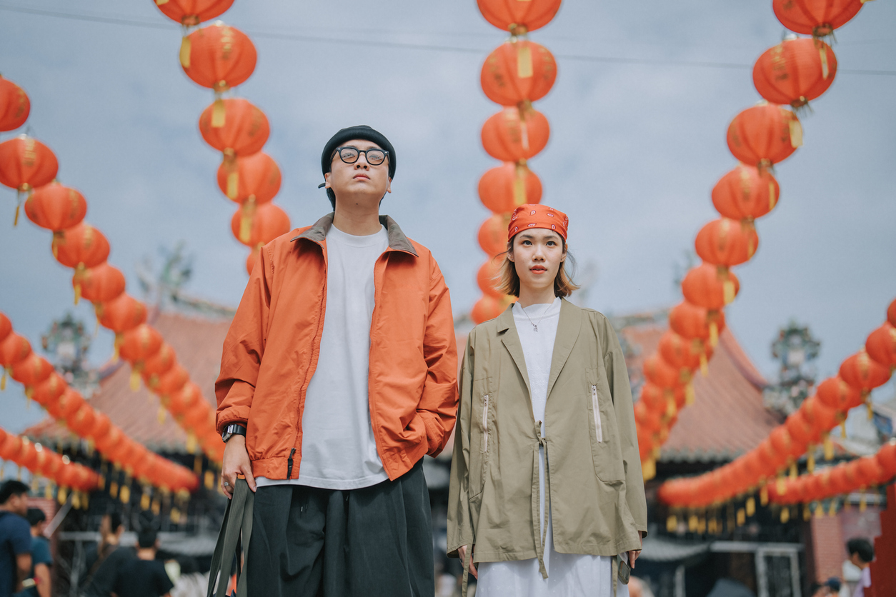 couple standing at temple