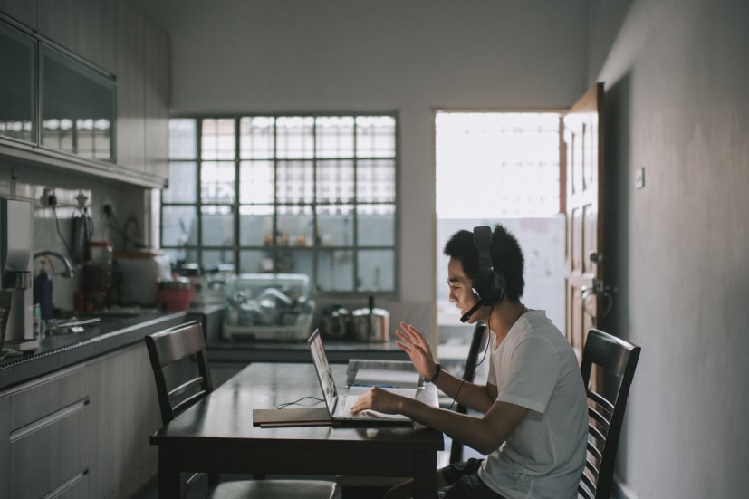 man working from home